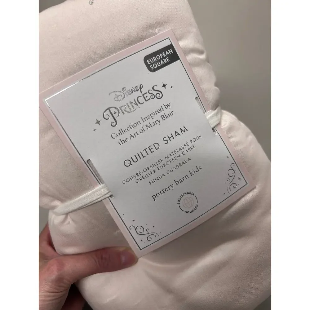 Pottery Barn x Disney Princess Castles Euro Pillow Sham Cover Pink Stars NWT